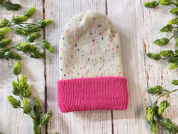 ADULT Knit Slouch Brimmed Beanie - Pink Confetti