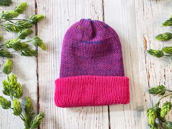 KIDS Knit Slouch Brimmed Beanie - Pink/Purple Ombré