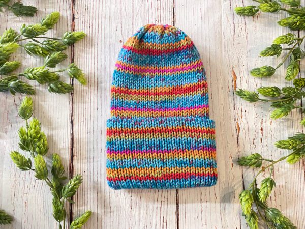 Adult Knit Slouch Brimmed Beanie - Hippie Stripes