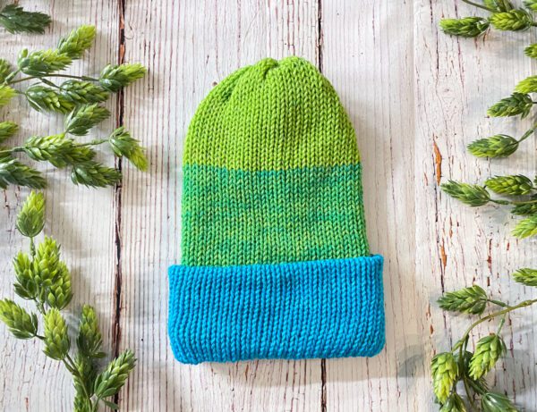 ADULT Knit Slouch Brimmed Beanie - Blue/Green Ombré