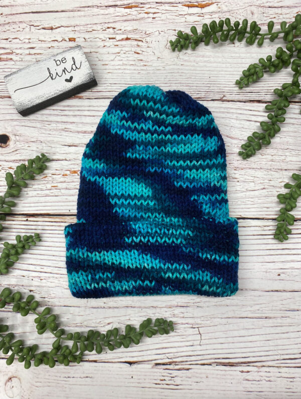 Adult Knit Slouch Brimmed Beanie - Deep Ocean