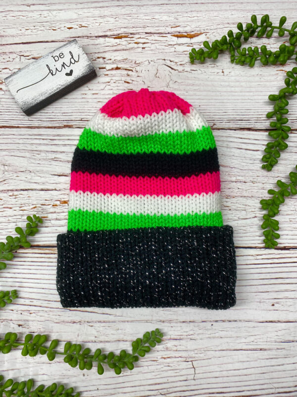 Adult Knit Slouch Brimmed Beanie - Neon Watermelon