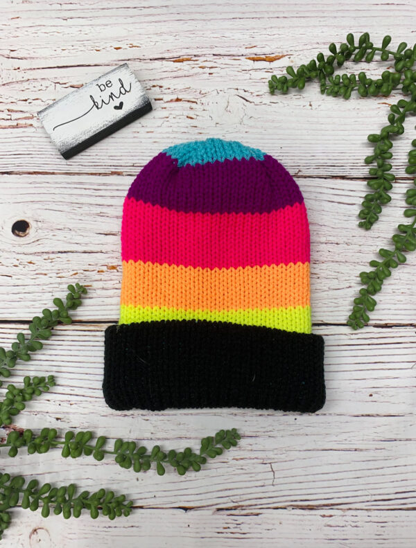 Adult Knit Slouch Brimmed Beanie - Neon