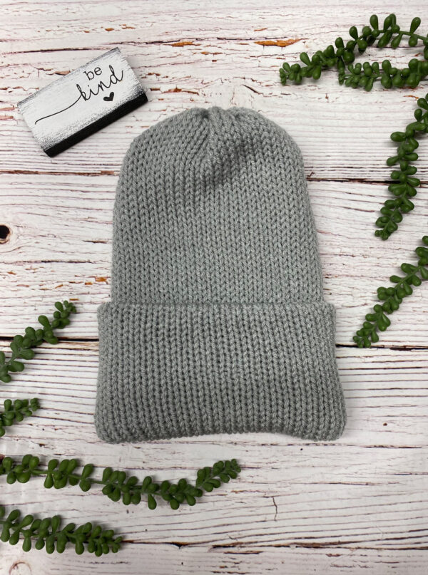 Adult Knit Slouch Brimmed Beanie - Grey Silver