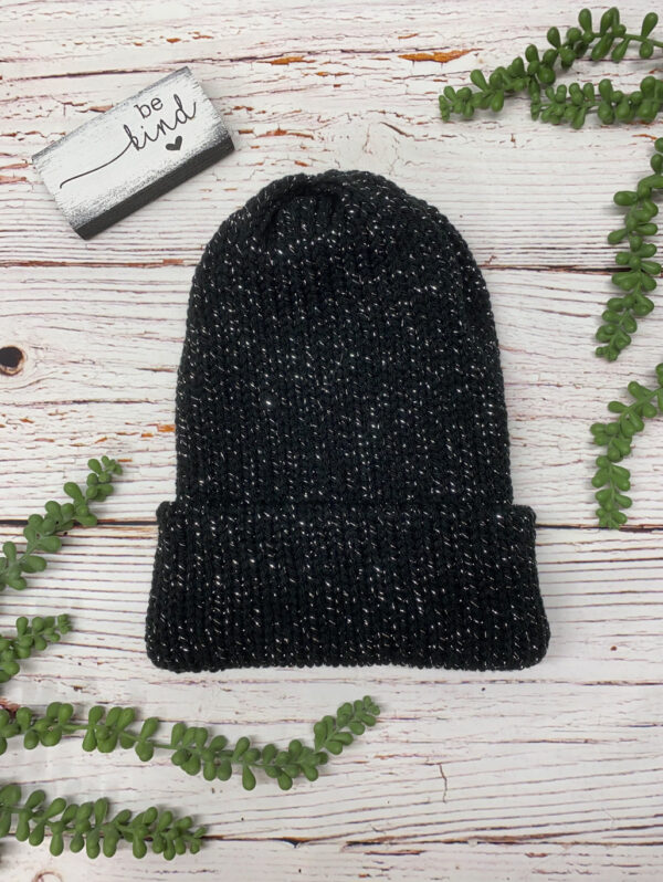 Adult Knit Slouch Brimmed Beanie - Black Sparkle