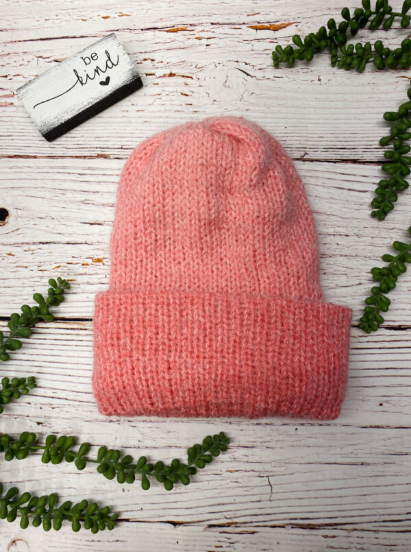 Adult Knit Slouch Brimmed Beanie - Fluffy Pink