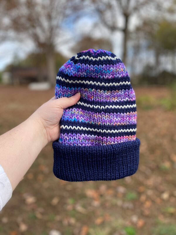 Adult Knit Slouch Brimmed Beanie - Galaxy Stripes